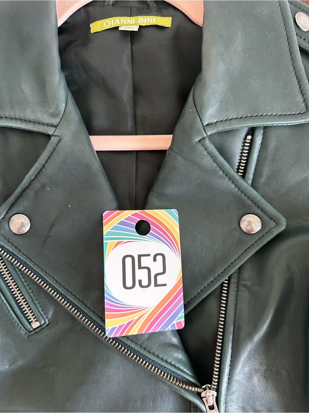 Gianni Bini dark green Moto Biker Jacket with Silver Zippers